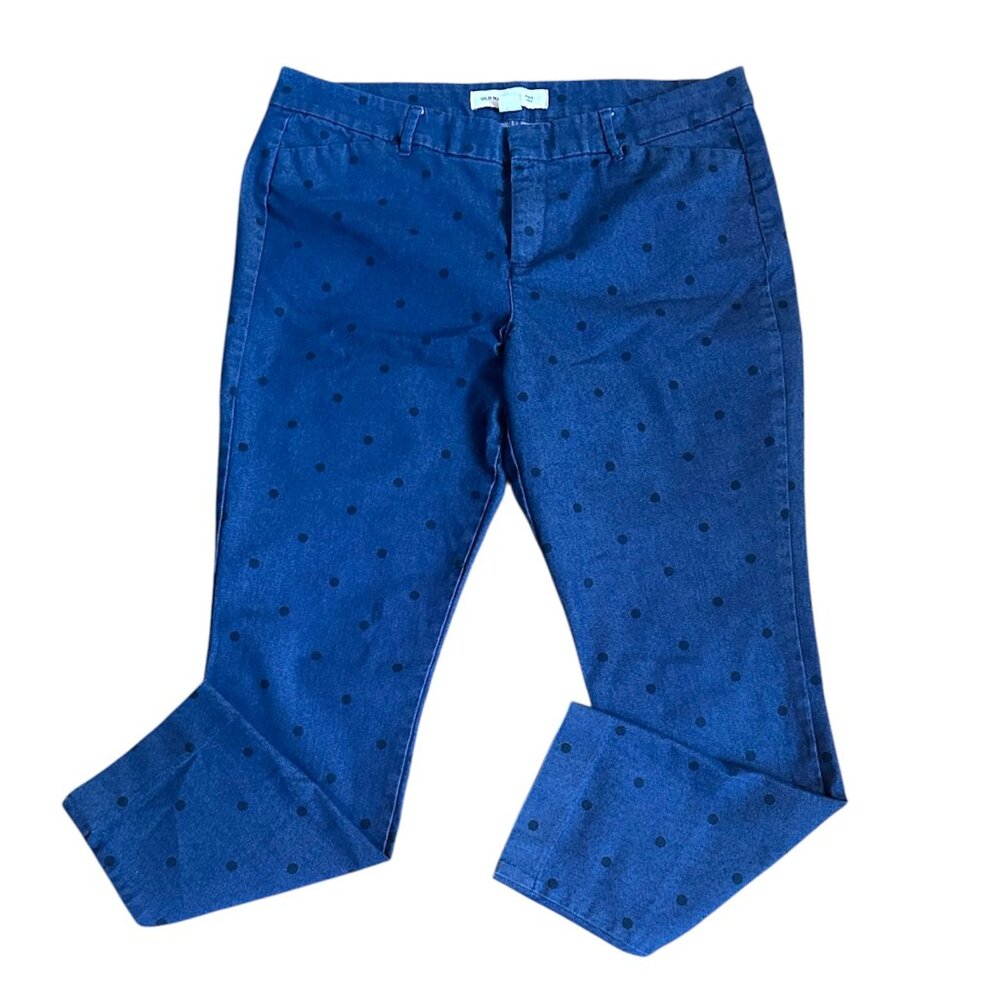 Old Navy Jeans Women's 12 Pixie Slash Pockets Blue with Black Polka Dot Skinny